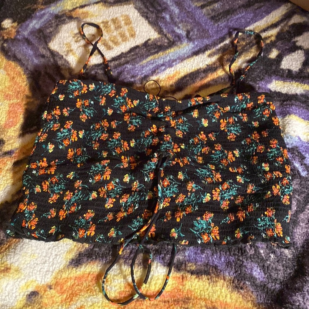 Free People Floral Flower Crop Textured Top‎